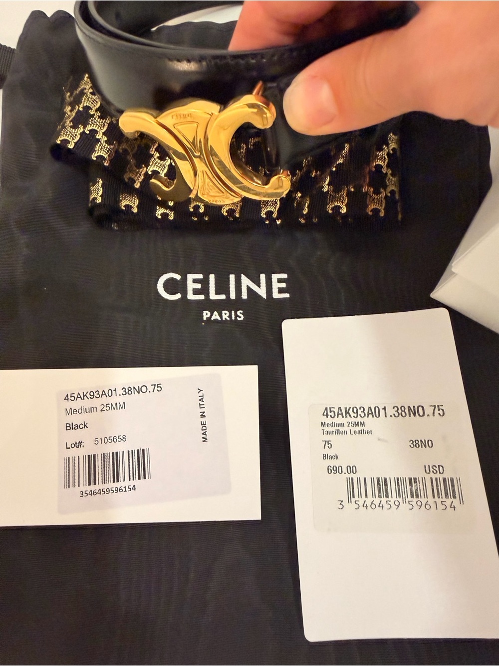 Celine Black Leather Belt with Gold Triomphe Buckle size 75 and 25mm thickness - Picture 3 of 13